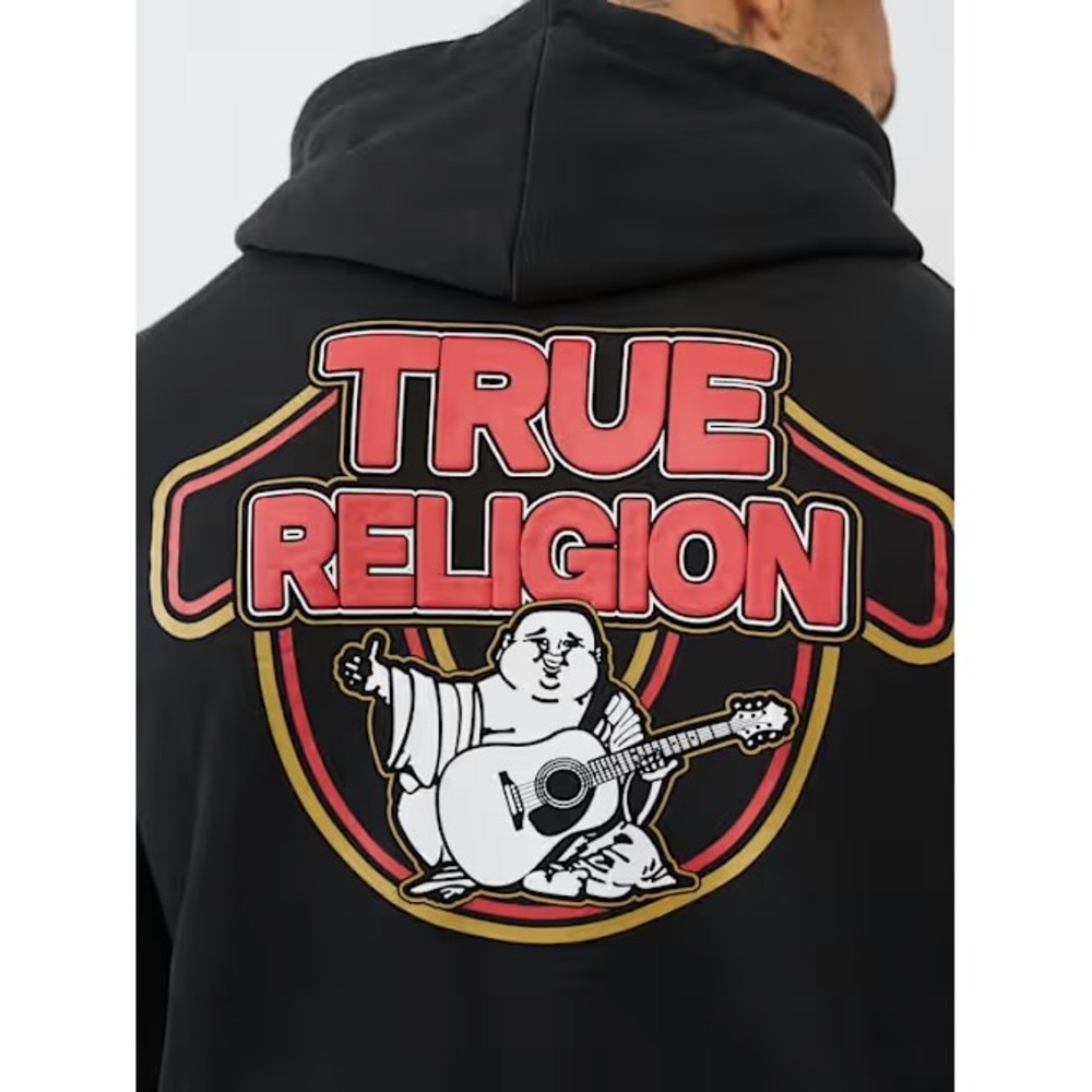 True Religion Distressed HS Zip Hoodie Jet Black Size Large New With‎ Tags